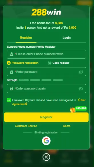 Register 288Win Game
